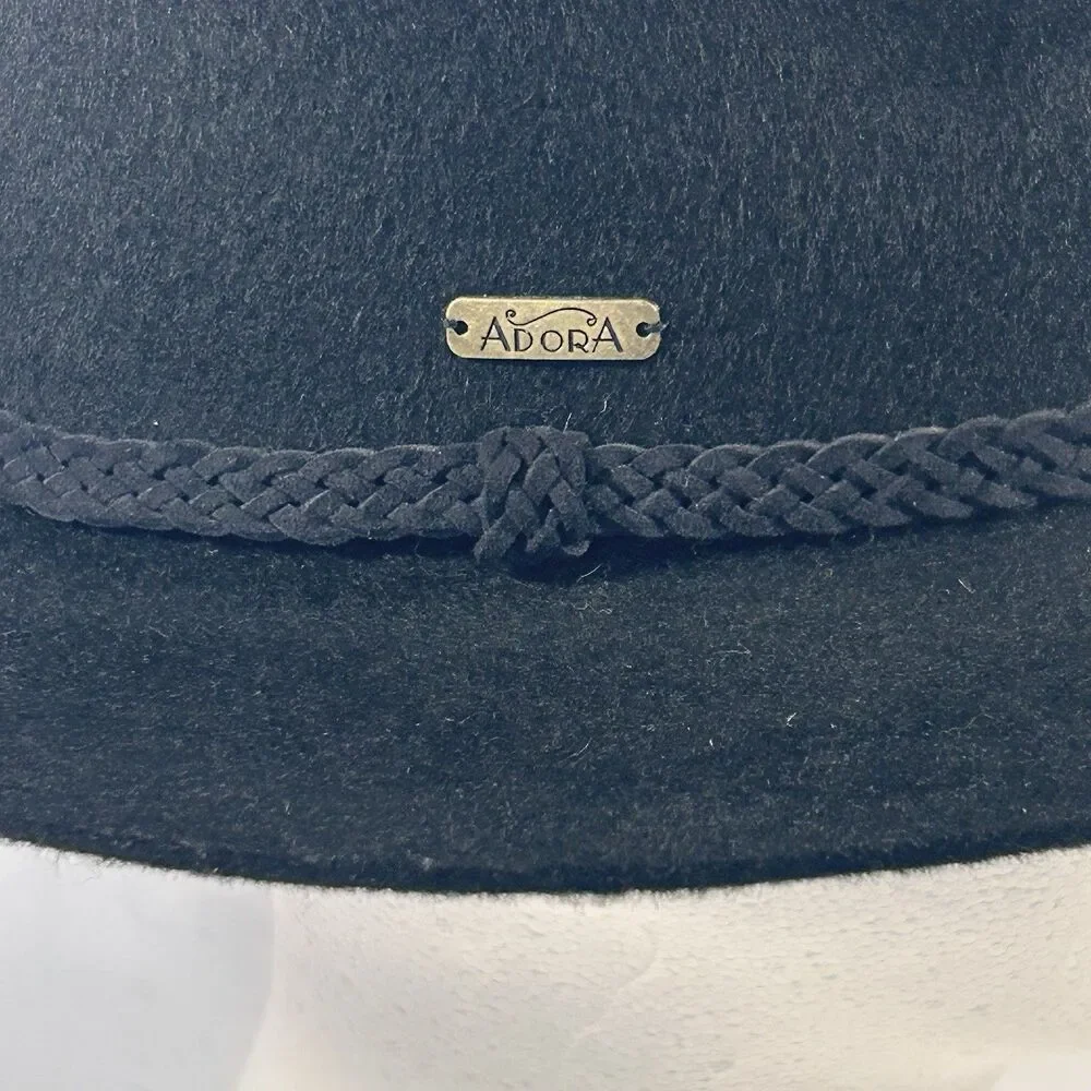 Adora Western Style Wool‎ Hat Black Braided Leather Accent One Size USA Made